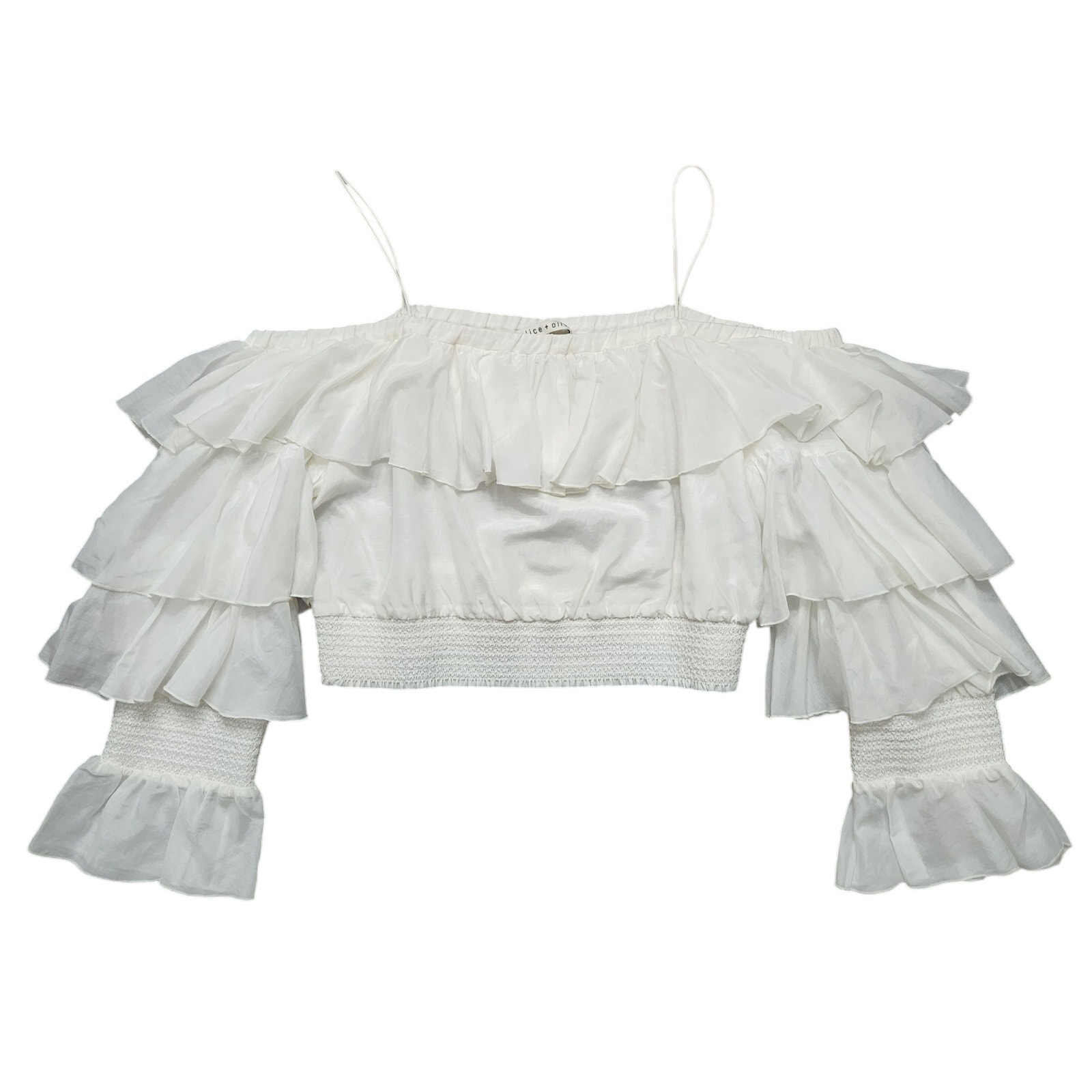 Alice + Olivia Mandara Ruffled Smocked Silk Blend Top Size Xl